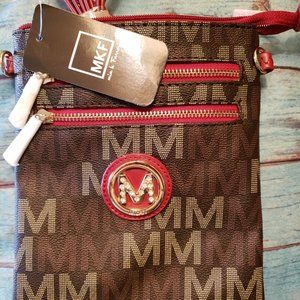 Mia K. Farrow cross body travel bag Brown and Red